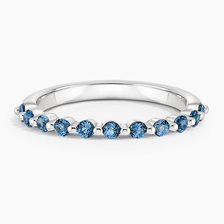 Blue Diamond Eternity Band Ring, Minimalist Stackable Wedding Band, Round Cut Blue Stone Ring