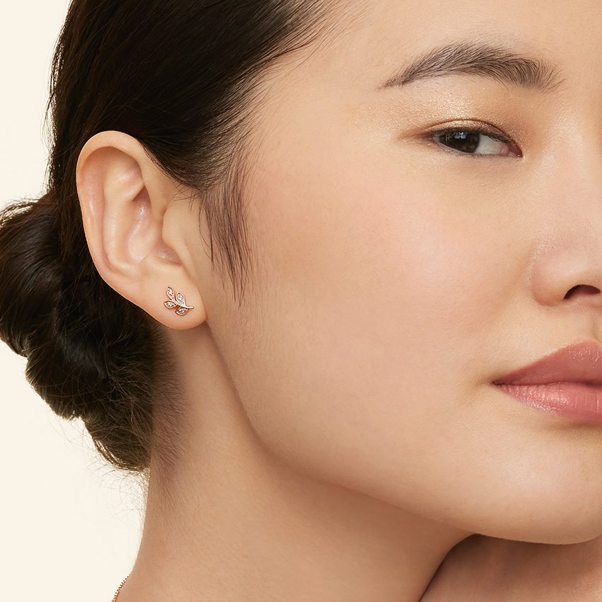 Minimalist Diamond Leaf Stud Earrings, Nature Inspired Gold Leaf Earrings, Dainty Rose Gold Studs