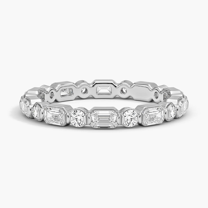 Emerald & Round Cut Diamond Eternity Band, Full Eternity Wedding Ring, Minimalist Luxury Band