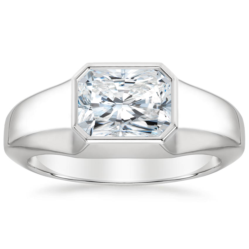 Radiant Cut Bezel Set Diamond Ring, Wide Band Engagement Ring, Minimalist Luxury Solitaire Ring