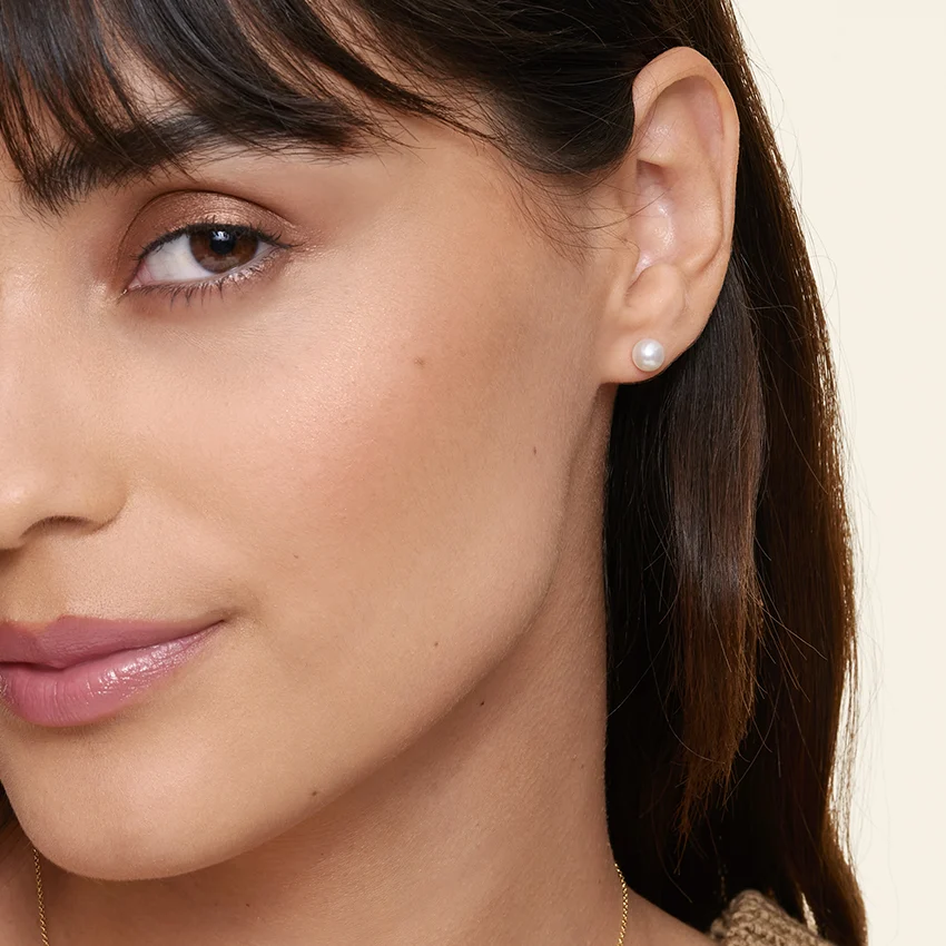 Classic Round Pearl Stud Earrings, Minimalist Gold & Rose Gold Pearl Earrings