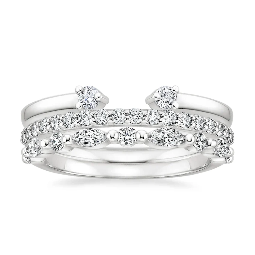 Curved Diamond Wedding Band Set, Stackable Diamond Rings, Minimalist Bridal Ring