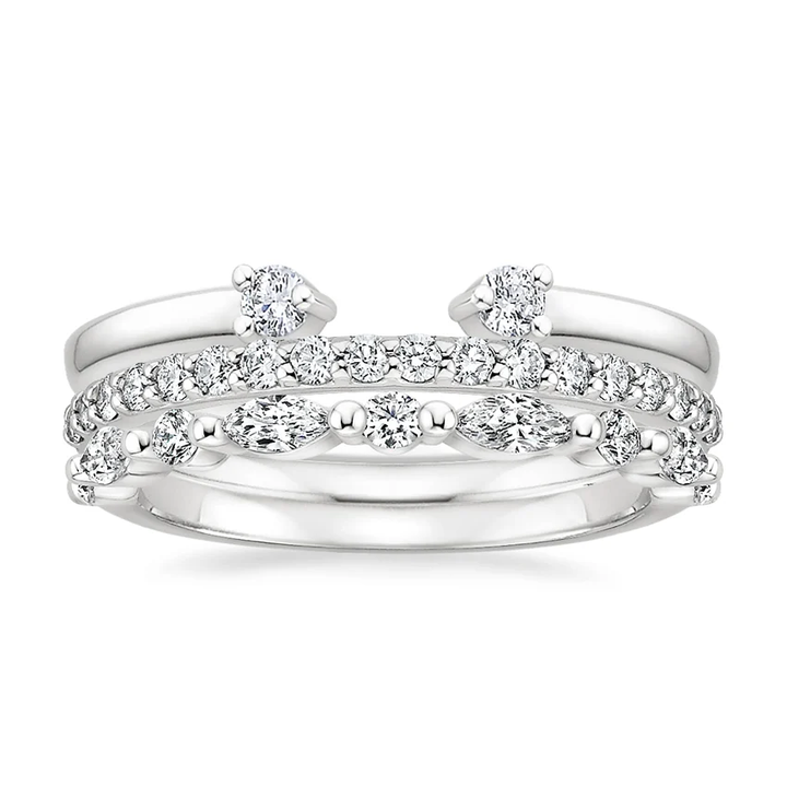 Curved Diamond Wedding Band Set, Stackable Diamond Rings, Minimalist Bridal Ring