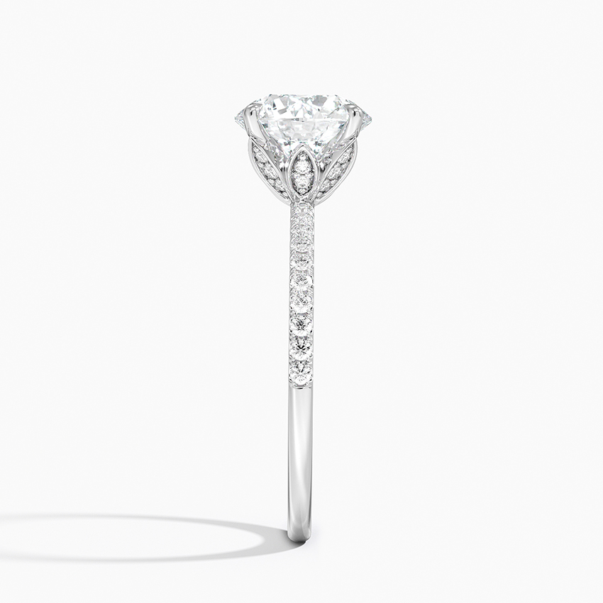 Round Cut Moissanite Engagement Ring, Hidden Halo Solitaire Ring, Pave Diamond Band