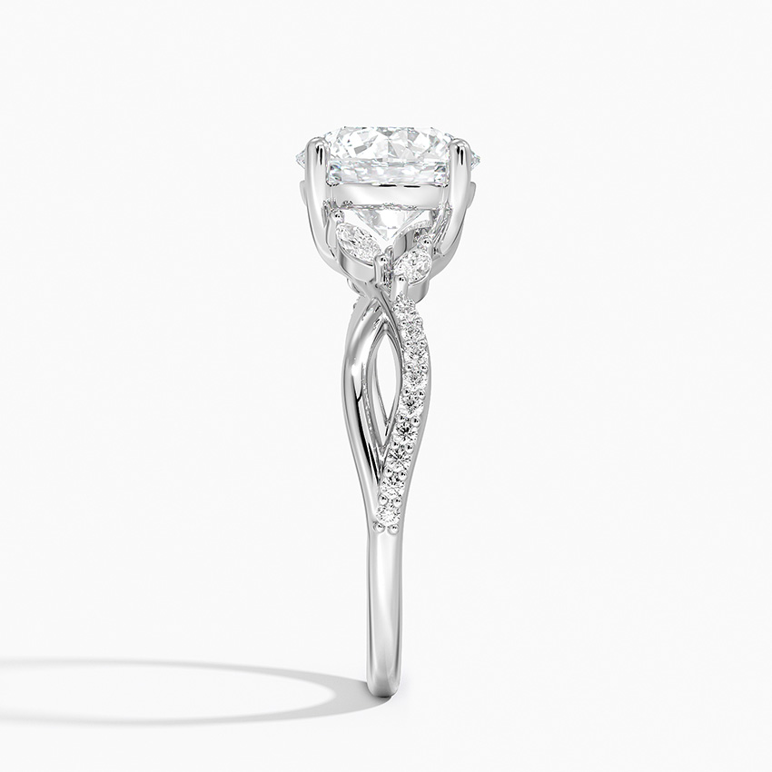 Twisted Infinity Moissanite Engagement Ring, Round Cut Solitaire with Marquise Side Stones, Vintage Leaf Vine Ring