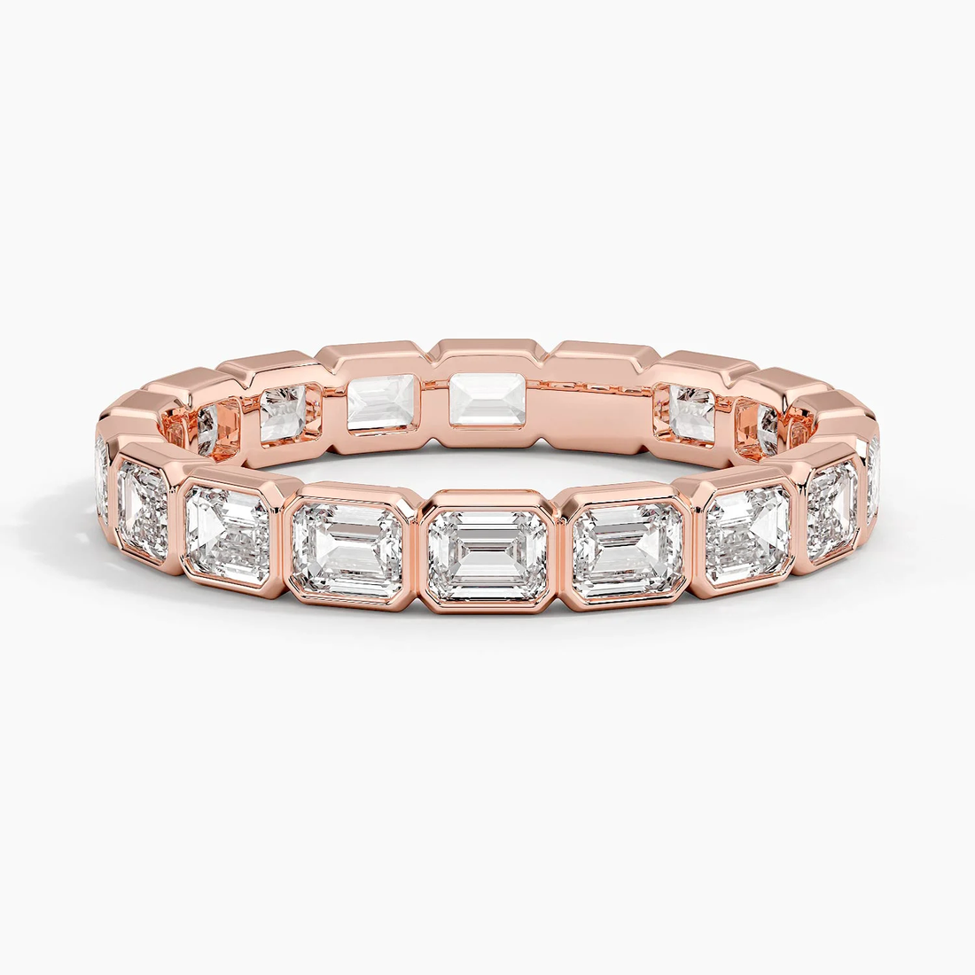 Emerald Cut Diamond Eternity Ring, Bezel Set Diamond Band, Stackable Wedding Band