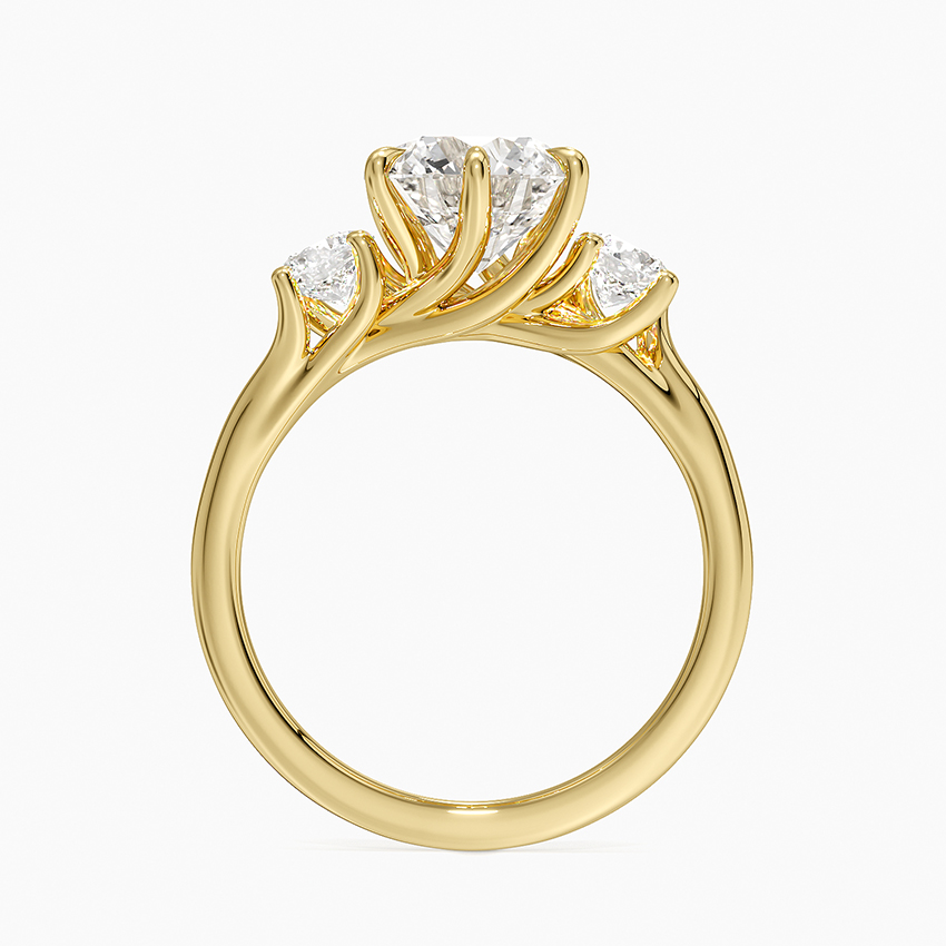 Three Stone Round Cut Diamond Engagement Ring, Solid Gold, Classic Trilogy Ring for Women
