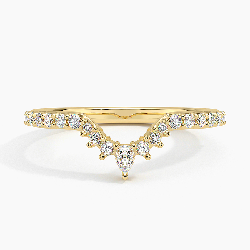 Pear Shape Diamond Chevron Ring, V Shaped Wedding Band, Curved Diamond Band