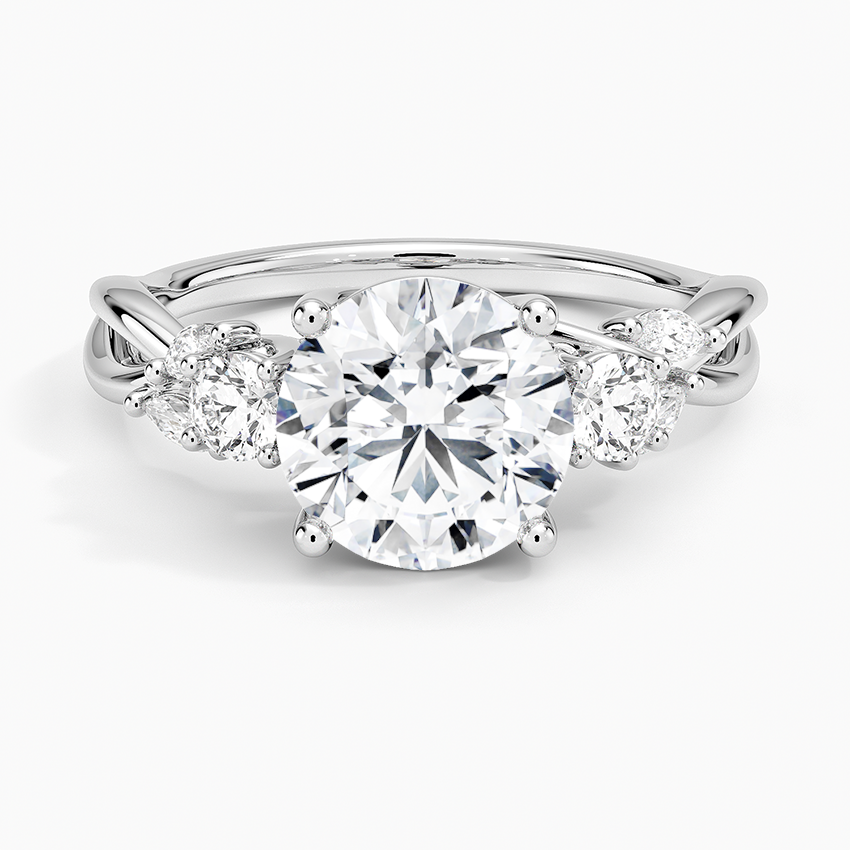 Round Brilliant Cut Diamond Three Stone Engagement Ring, Twisted Band Diamond Ring, Solid Gold Promise Ring