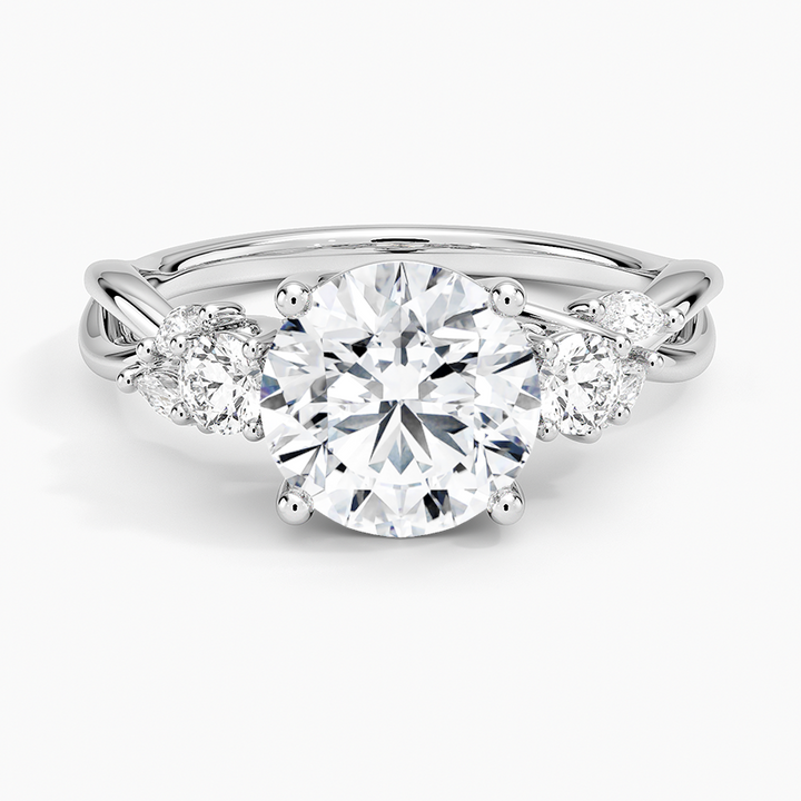 Round Brilliant Cut Diamond Three Stone Engagement Ring, Twisted Band Diamond Ring, Solid Gold Promise Ring