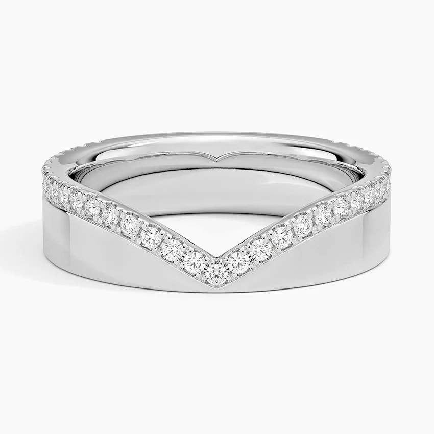 Chevron Diamond Wedding Band, V Shaped Diamond Ring, Curved Stackable Ring
