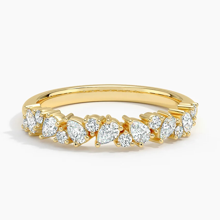 Pear & Round Diamond Half Eternity Ring, Alternating Teardrop Diamond Band, Solid Gold Wedding Band