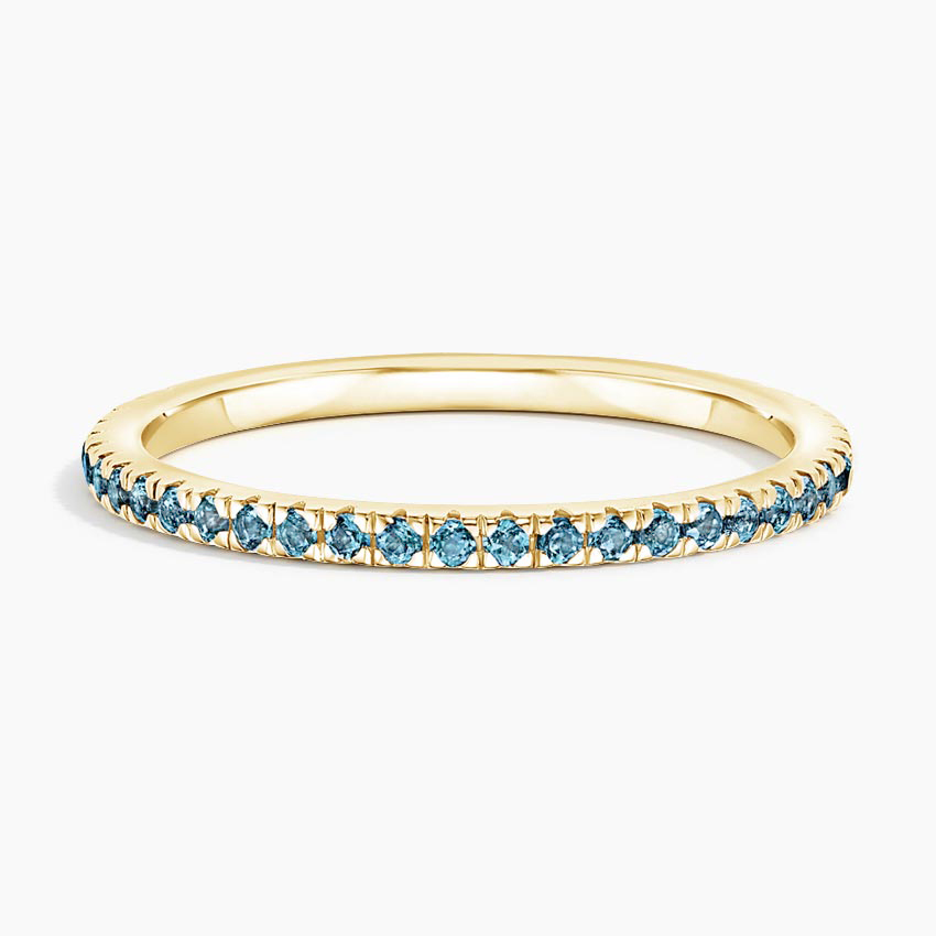 Blue Diamond Eternity Ring, Thin Stackable Band, Minimalist Wedding Band