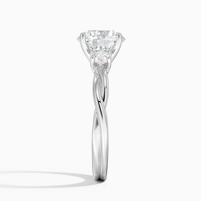 Twisted Three Stone Diamond Engagement Ring, Round Cut Center Diamond Ring, Unique Bridal Ring