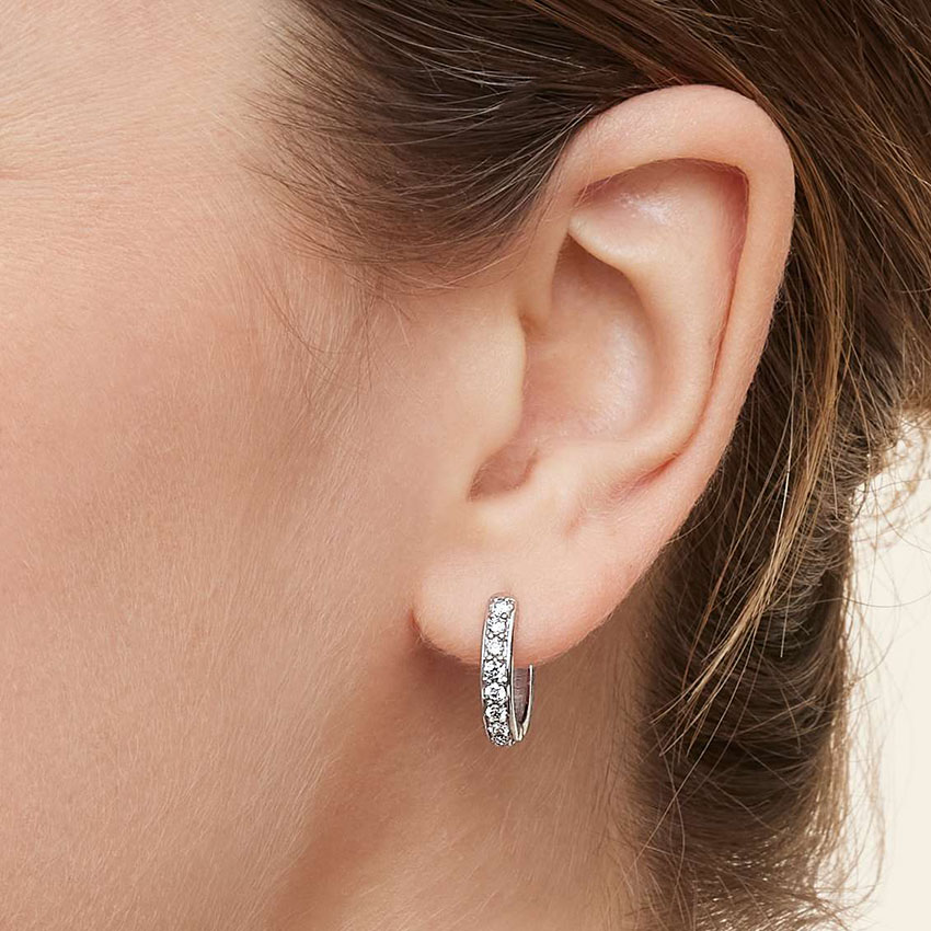 Classic Diamond Hoop Earrings, Minimalist Huggie Hoops, Everyday Diamond Earrings
