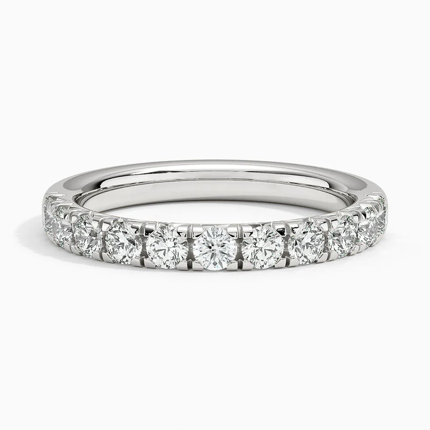 Round Cut Diamond Half Eternity Ring, Minimalist Diamond Stackable Ring, Anniversary Gift for Her