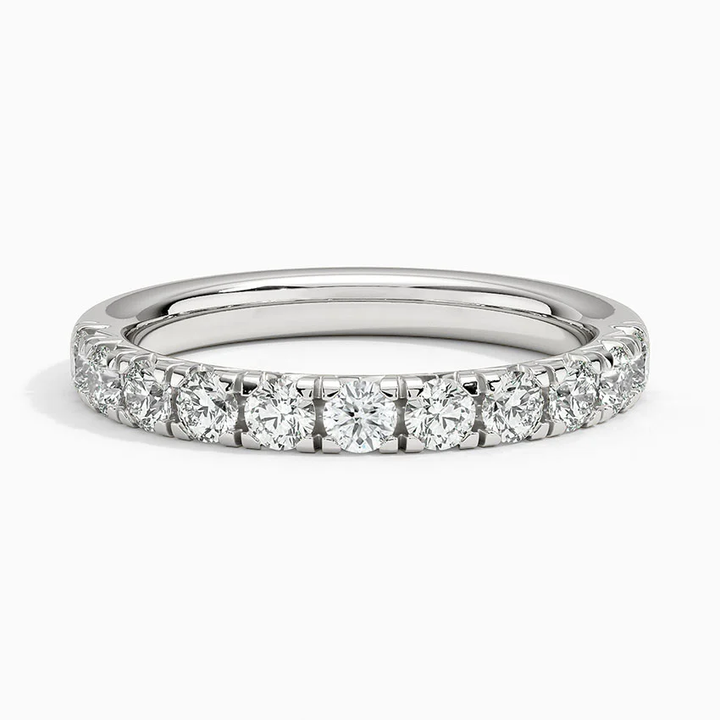 Round Cut Diamond Half Eternity Ring, Minimalist Diamond Stackable Ring, Anniversary Gift for Her