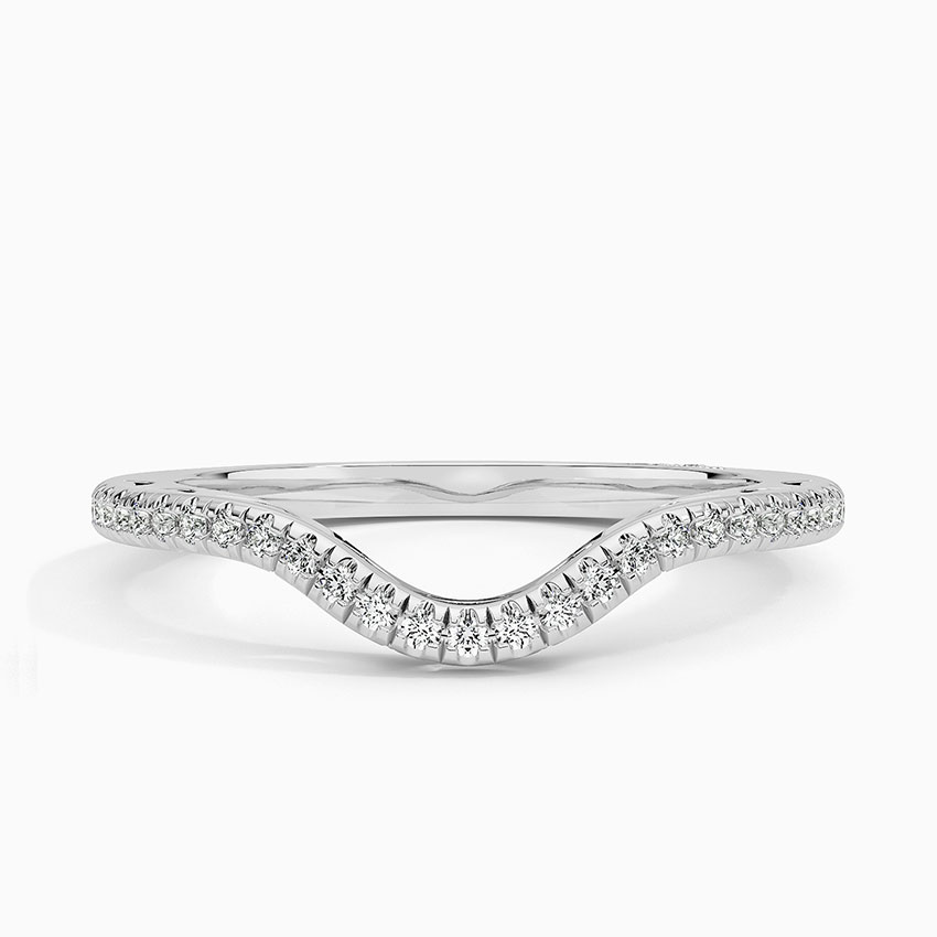 Curved Diamond V Band Ring, Chevron Wedding Band, Minimalist Stackable Ring