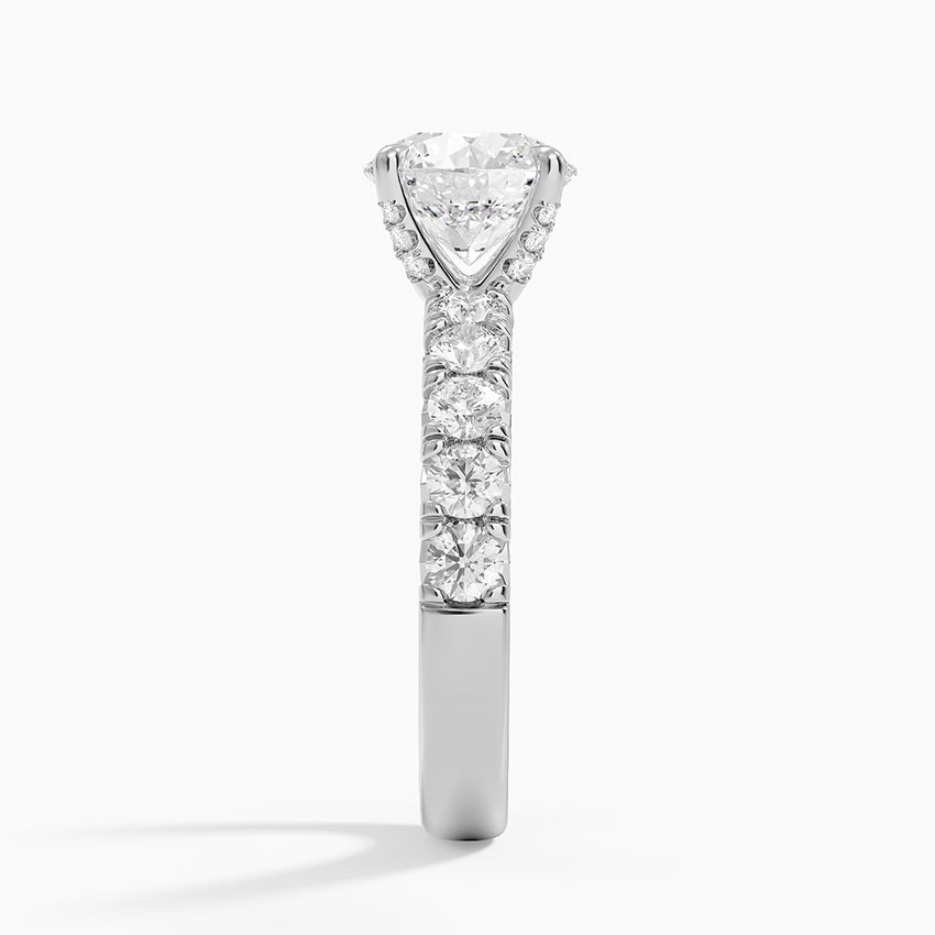 Round Cut Moissanite Engagement Ring, Diamond Pave Band Ring, Hidden Halo Style Bridal Ring