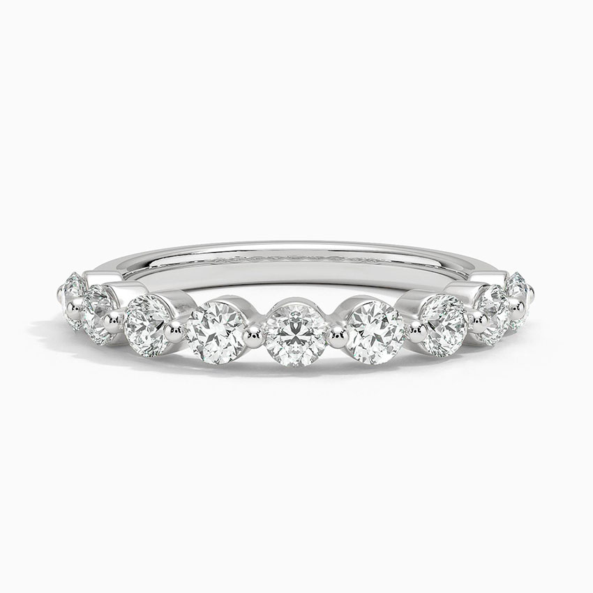Round Diamond Half Eternity Ring, Minimalist Stackable Wedding Band, Anniversary Gift for Women