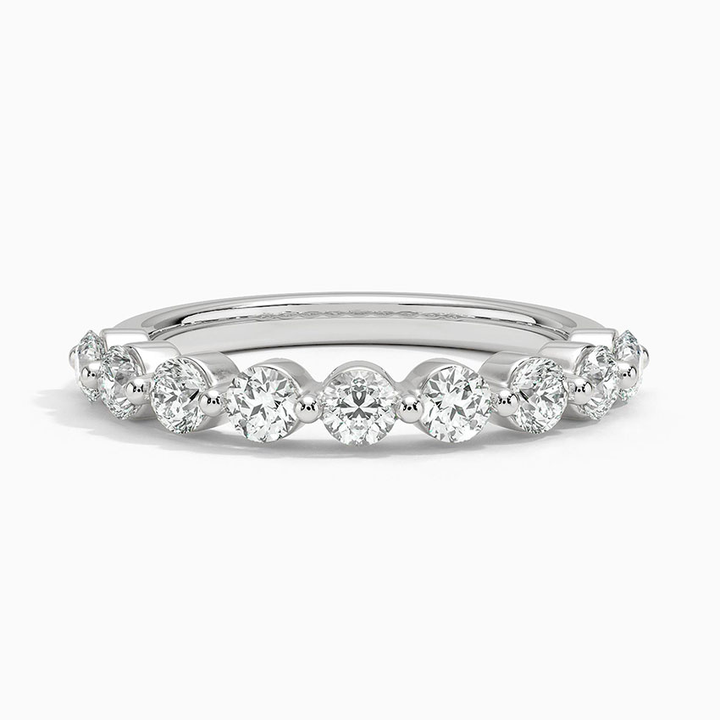 Round Diamond Half Eternity Ring, Minimalist Stackable Wedding Band, Anniversary Gift for Women
