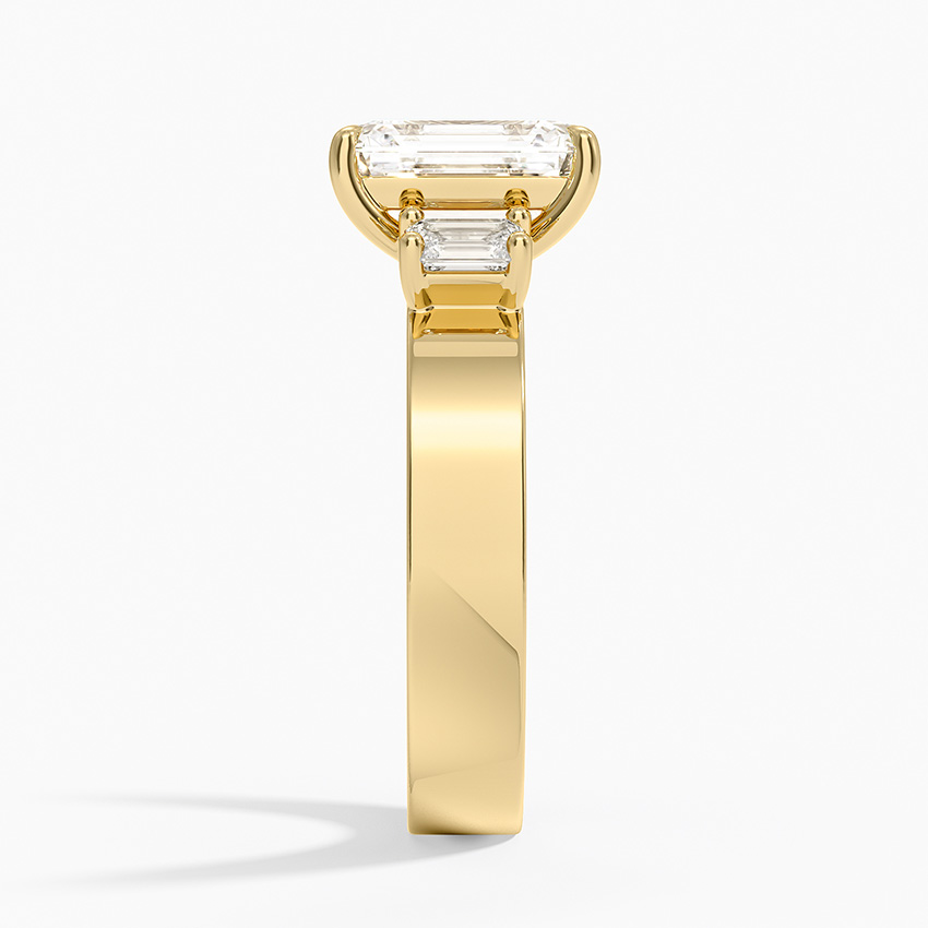 Emerald Cut Diamond Engagement Ring, Three Stone Diamond Ring, Wide Band Solitaire Ring