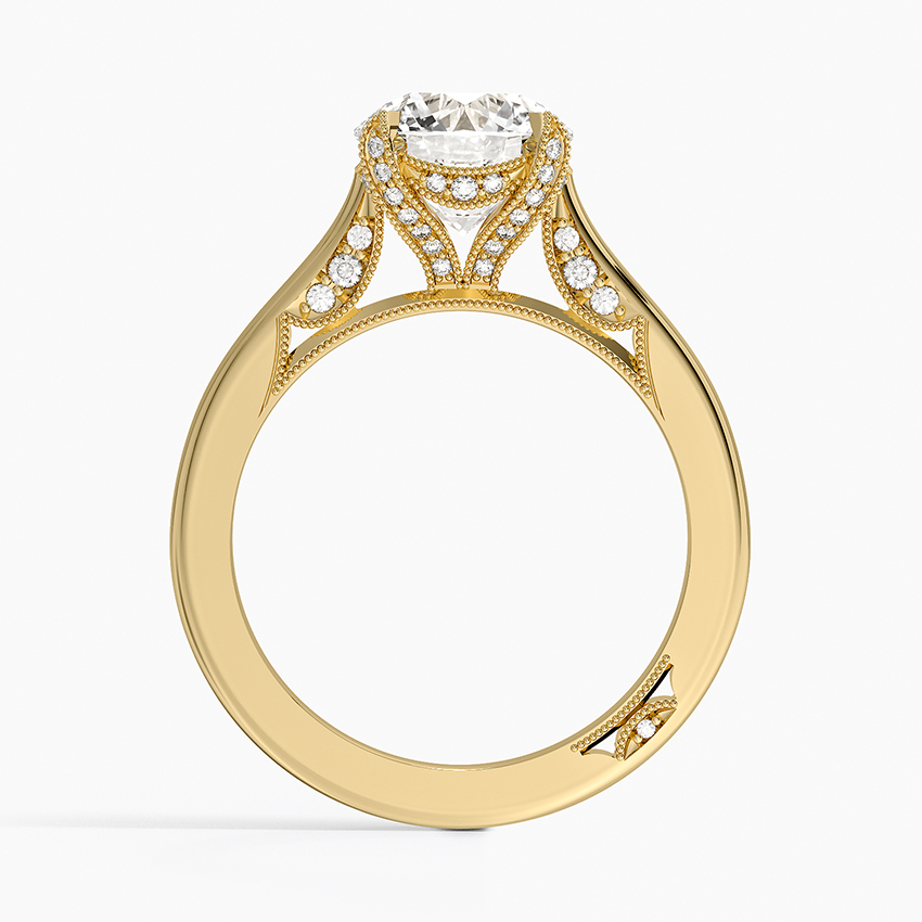 Round Cut Solitaire Diamond Engagement Ring, Split Shank Hidden Halo Ring, Promise Ring Gift