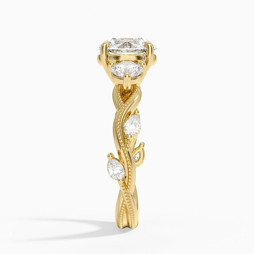 Round Cut Diamond Engagement Ring, Three Stone Twisted Band Ring, Vintage Rope Detail Ring