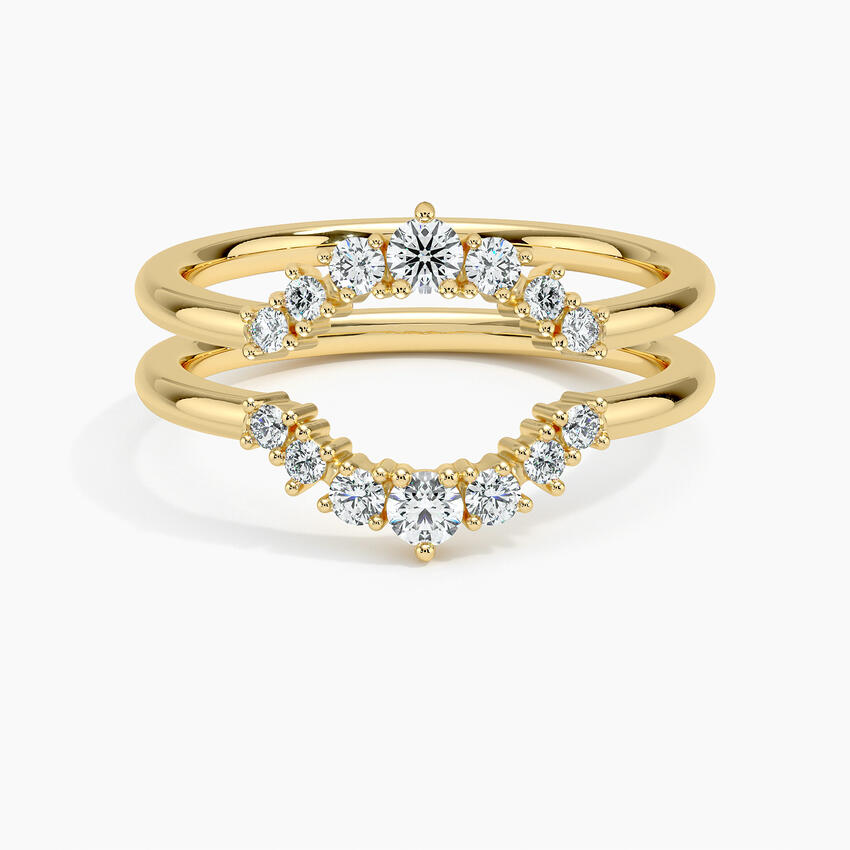 Curved Diamond Stackable Ring Set, Chevron Wedding Bands, Minimalist Bridal Stack