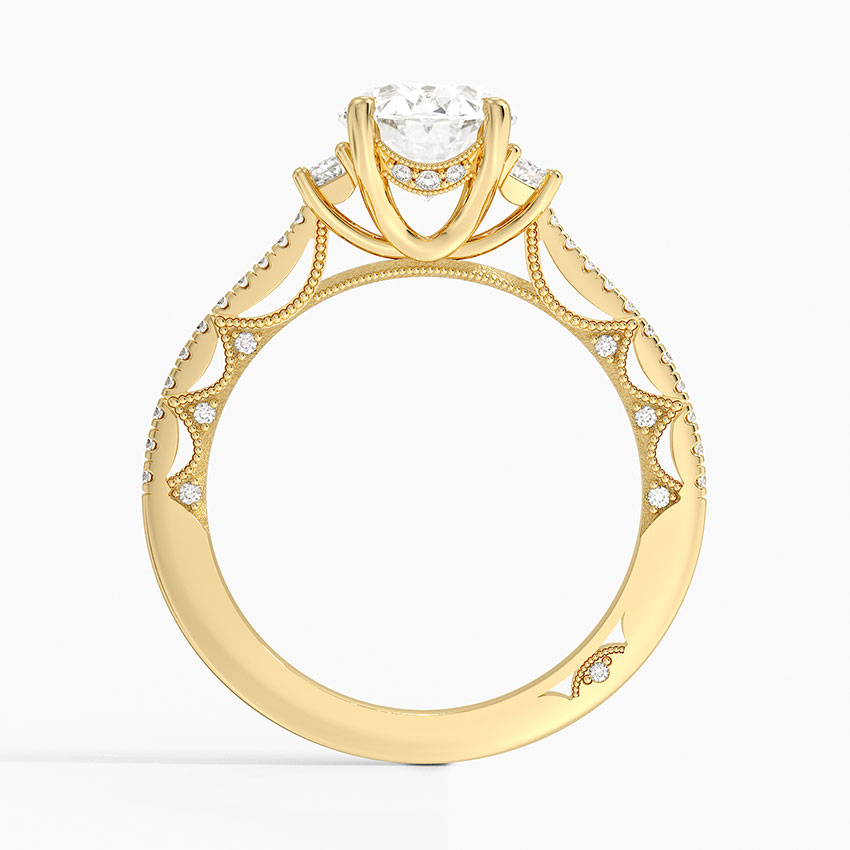 Oval Cut Diamond Engagement Ring,Three Stone Baguette Side Diamonds, Pavé Band Bridal Ring