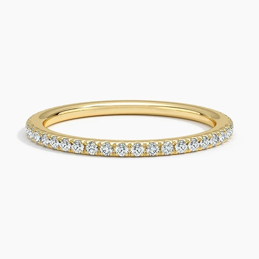 Minimalist Diamond Half Eternity Ring, Thin Pave Wedding Band, Stackable Gold Ring