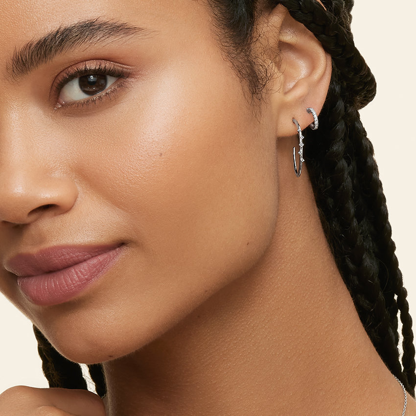 Diamond Huggie Hoop Earrings, Minimalist Diamond Hoop Studs, Everyday Diamond Huggies