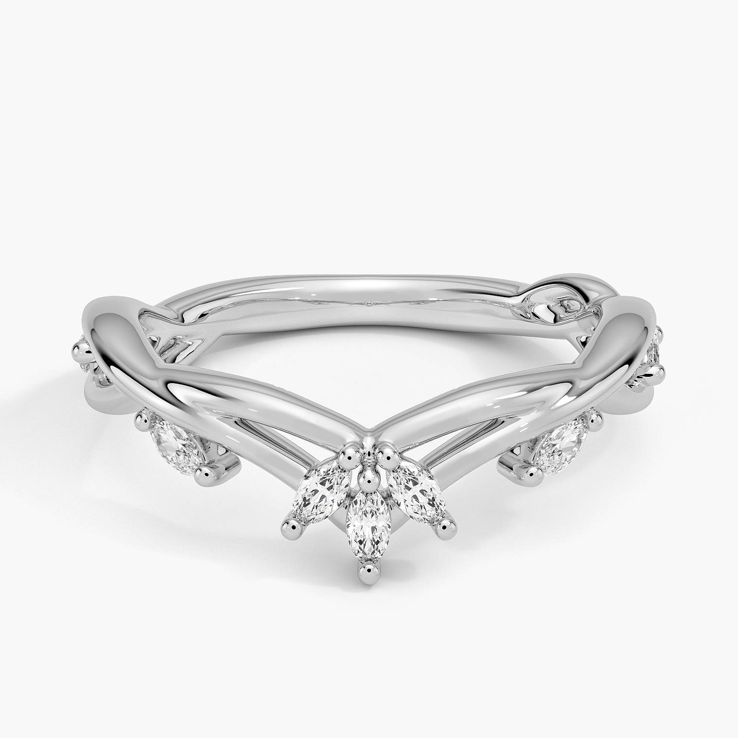 Marquise Diamond Chevron Ring, V Shaped Wedding Band, Minimalist Curved Stacking Ring