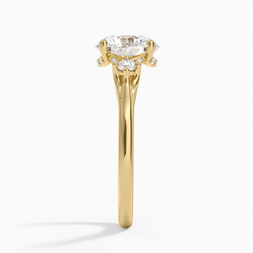 Round Cut Diamond Three Stone Engagement Ring, Solid Gold, Minimalist Side, Stone Ring