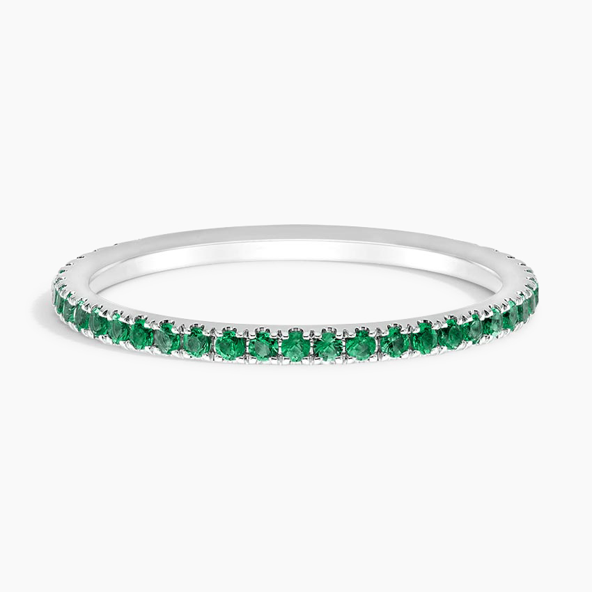Emerald Wedding Band Ring, Green Gemstone Eternity Band, Stackable Ring