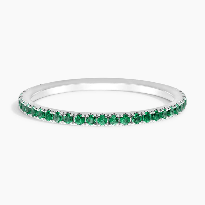 Emerald Wedding Band Ring, Green Gemstone Eternity Band, Stackable Ring
