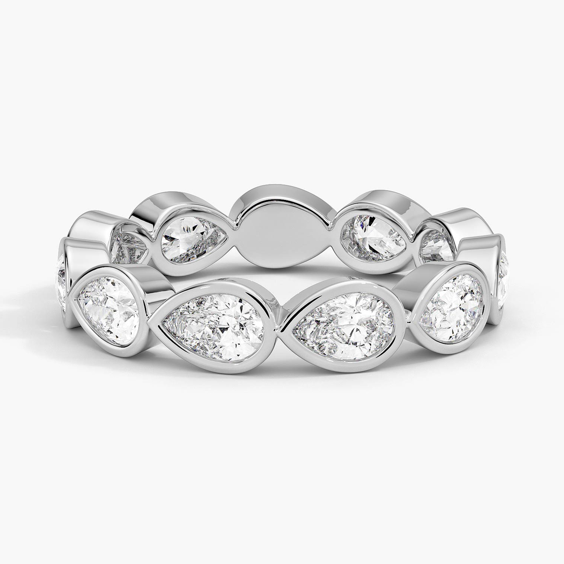 Marquise Diamond Eternity Band Ring, Bezel Set Pear Shape Wedding Band, Solid Gold Stackable Anniversary Ring