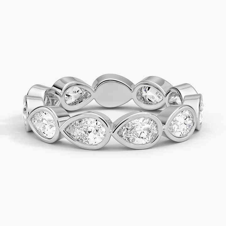 Marquise Diamond Eternity Band Ring, Bezel Set Pear Shape Wedding Band, Solid Gold Stackable Anniversary Ring
