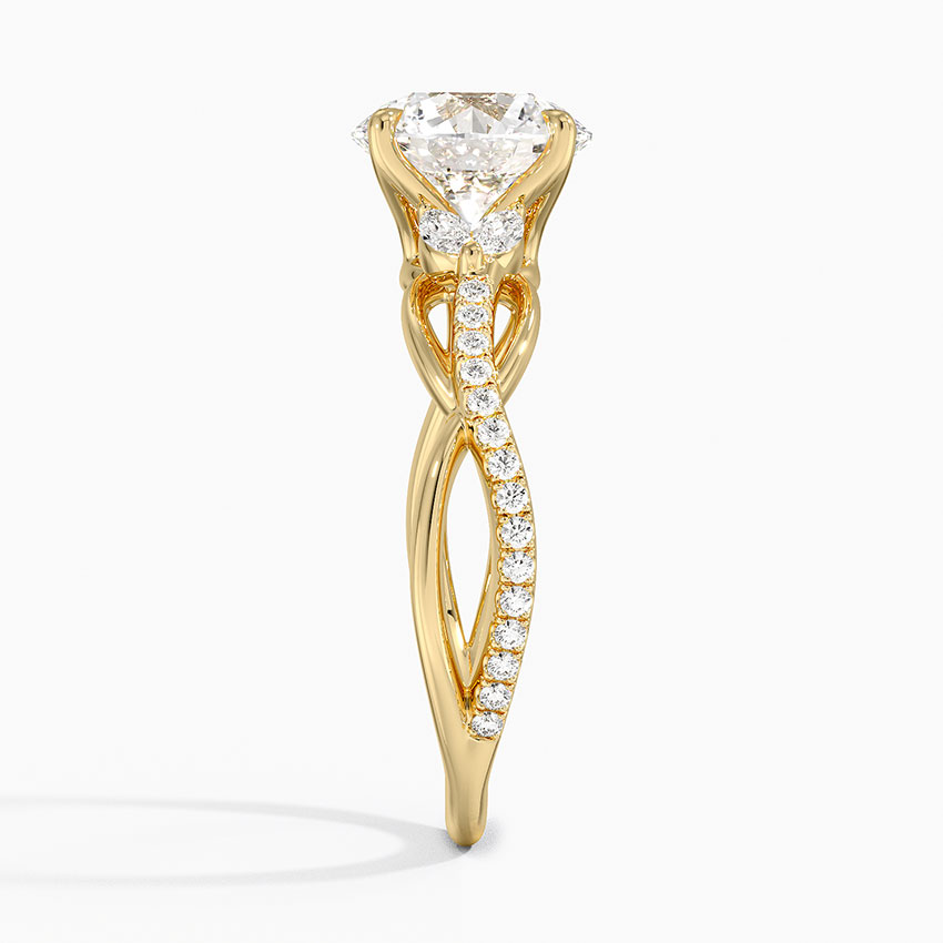 Round Cut Diamond Engagement Ring, Twisted Vine Band Ring, Nature Inspired Leaf Engagement Ring