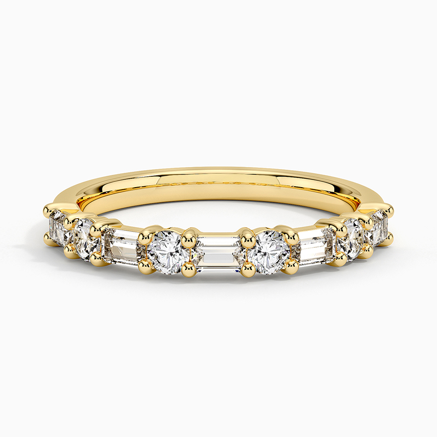 Round & Baguette Diamond Wedding Band, Alternating Diamond Ring, Minimalist Diamond Ring