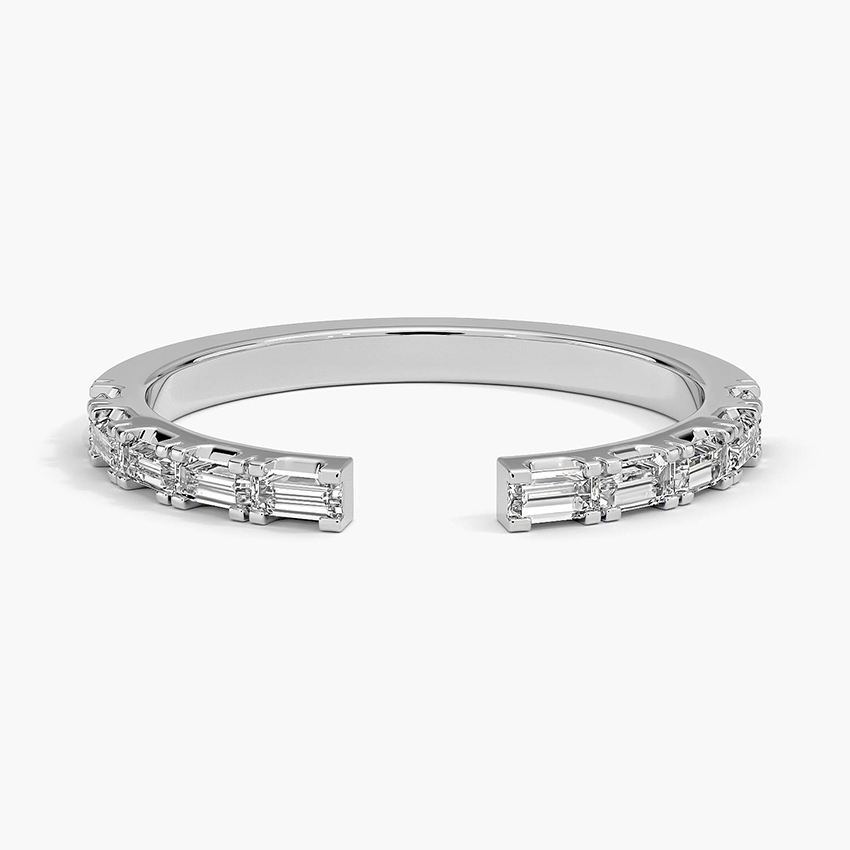 Baguette Diamond Open Ring, Minimalist Adjustable Diamond Ring, Stackable Gold Ring