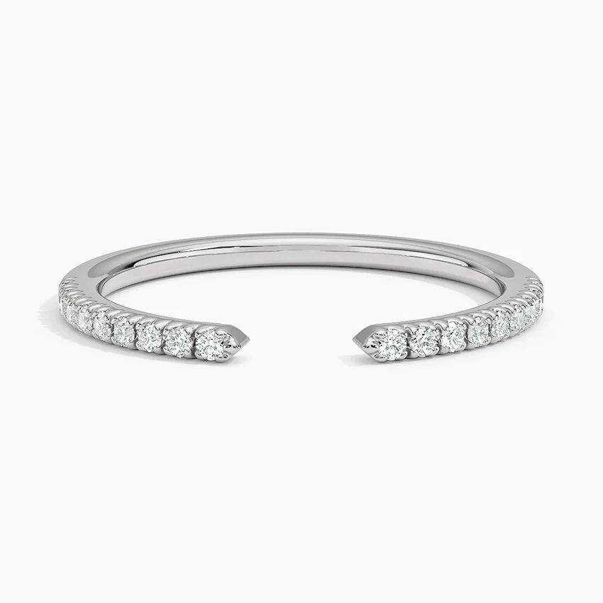 Minimalist Diamond Open Cuff Ring, Half Eternity Adjustable Ring, Stackable Diamond Band