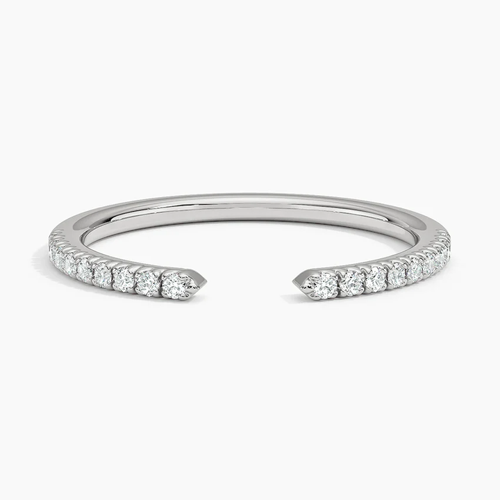 Minimalist Diamond Open Cuff Ring, Half Eternity Adjustable Ring, Stackable Diamond Band