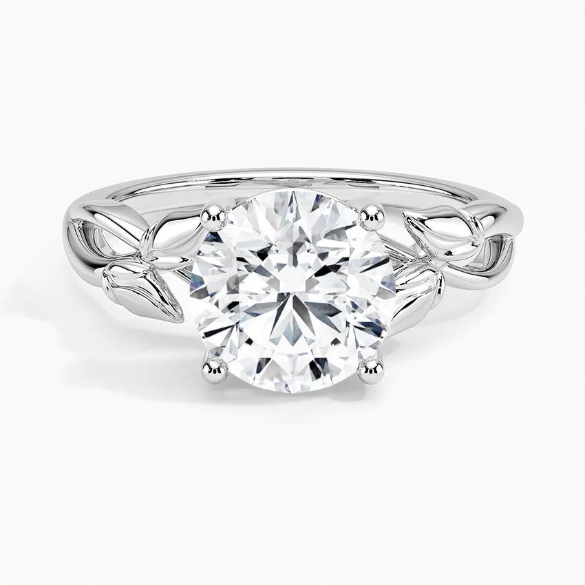 Nature-Inspired Moissanite Engagement Ring, Round Cut Solitaire Leaf Vine Ring, Unique Floral Promise Ring