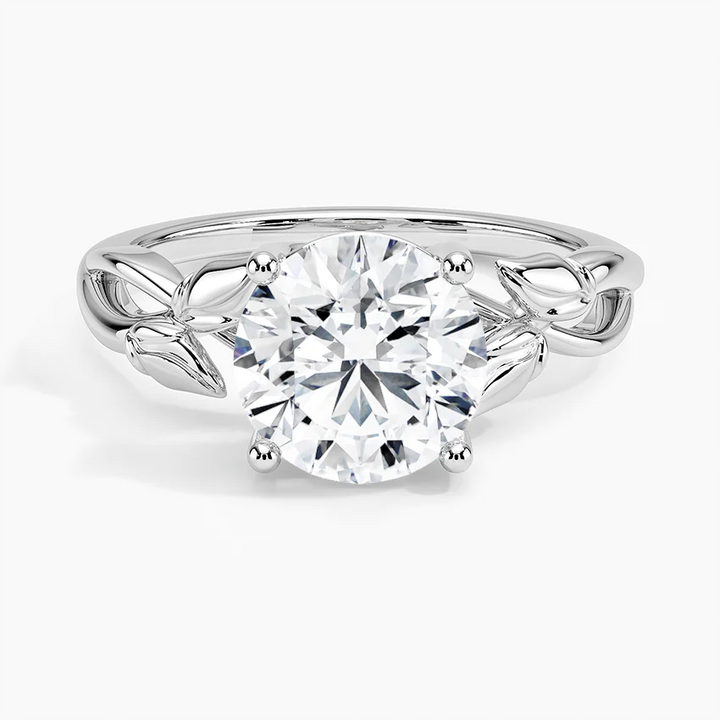 Nature-Inspired Moissanite Engagement Ring, Round Cut Solitaire Leaf Vine Ring, Unique Floral Promise Ring