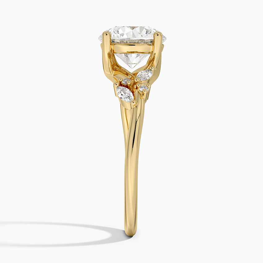 Round Cut Moissanite Engagement Ring, Leaf Vine Diamond Ring, Nature Inspired Bridal Ring