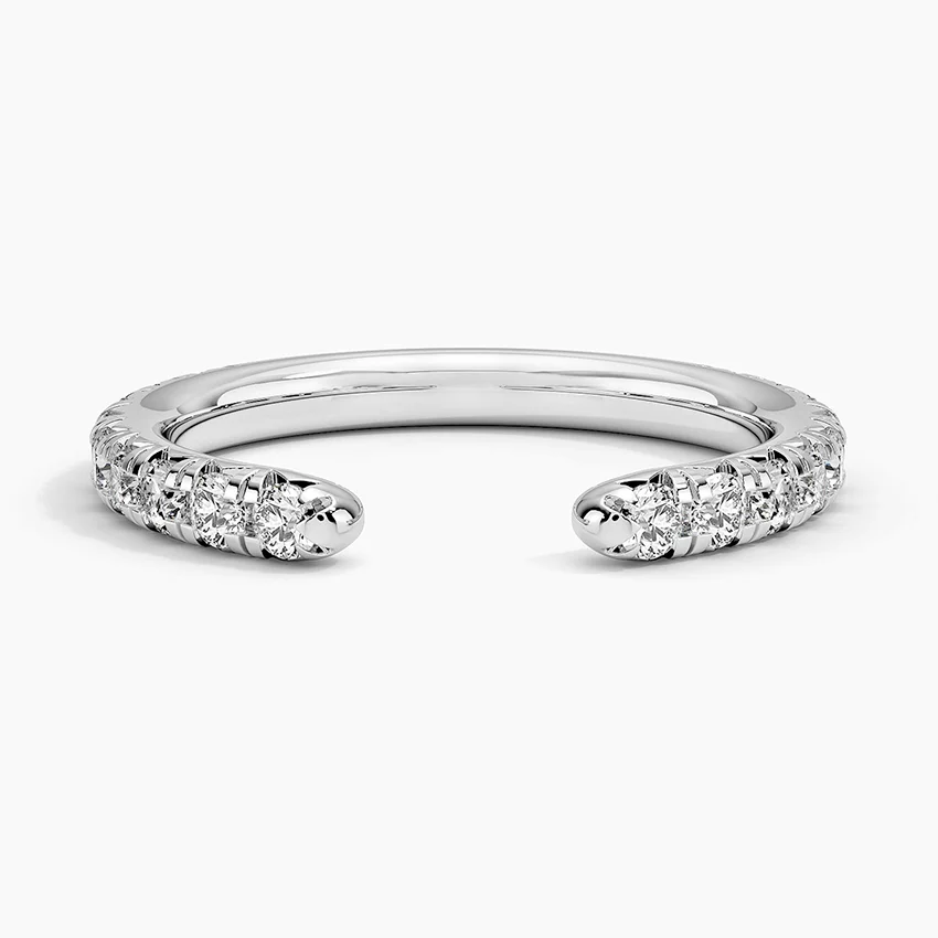 Diamond Open Cuff Ring, Minimalist Diamond Wrap Ring, Adjustable Open Band Ring