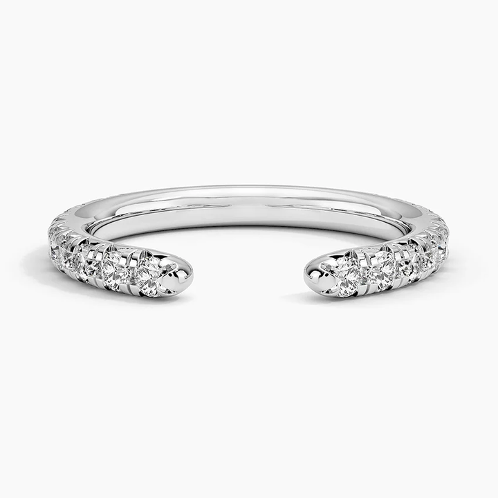 Diamond Open Cuff Ring, Minimalist Diamond Wrap Ring, Adjustable Open Band Ring