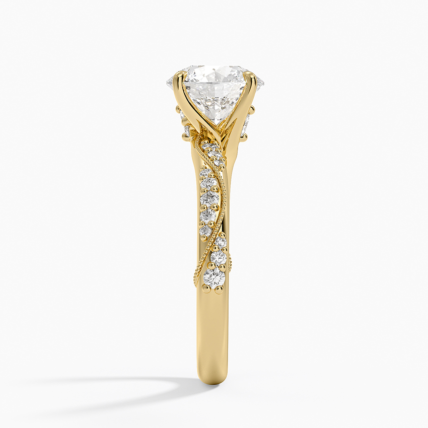 Twisted Vine Moissanite Engagement Ring, Round Cut Solitaire Diamond Ring, Vintage Inspired Pave Band