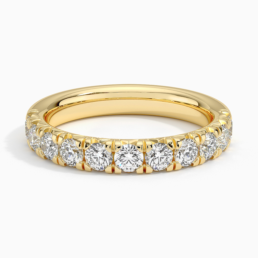 Round Diamond Half Eternity Ring, Solid Gold Wedding Band, Prong Set Diamond Anniversary Ring